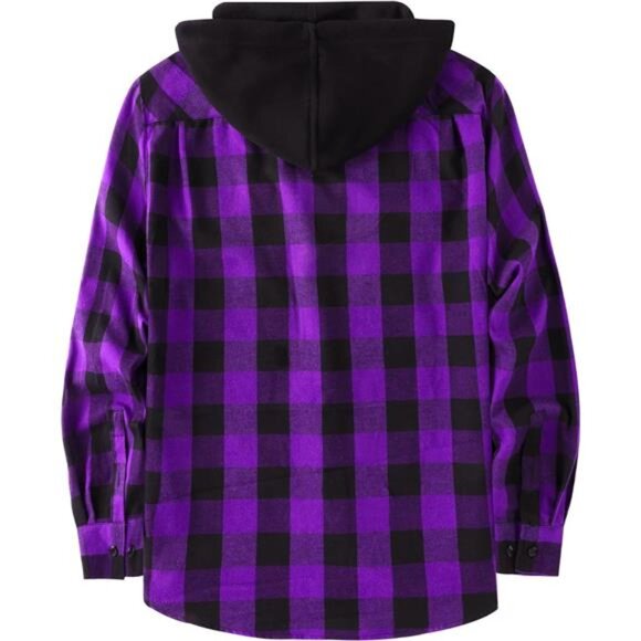 ZITY Men's Flannel Hoodie Shirts Casual Button Down Plaid Shirt Jackets for Men - Picture 2 of 7